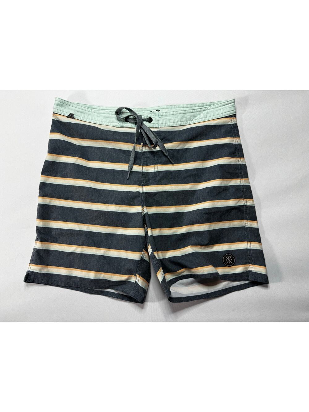 Roark Men's Drawstring Gray Blue Orange Striped Swim Board Shorts - Size 31x6*‎